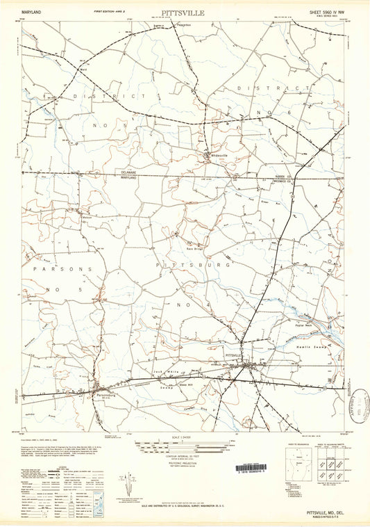 Classic USGS Pittsville Maryland 7.5'x7.5' Topo Map Image