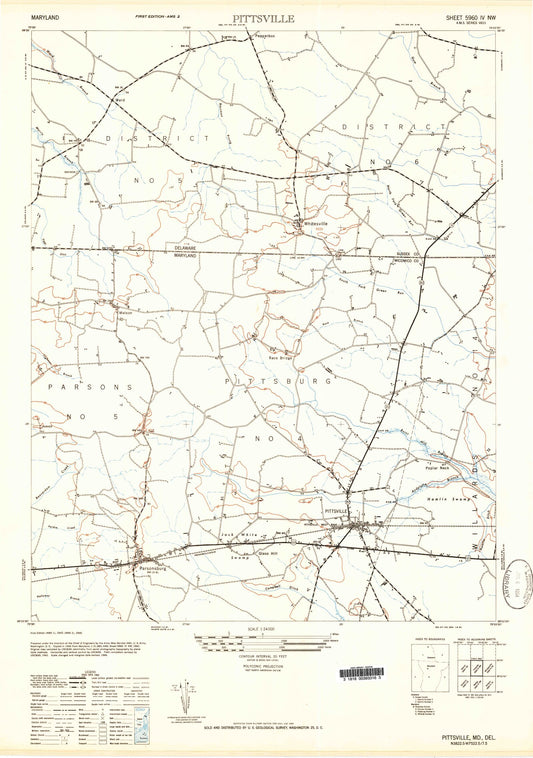 Classic USGS Pittsville Maryland 7.5'x7.5' Topo Map Image
