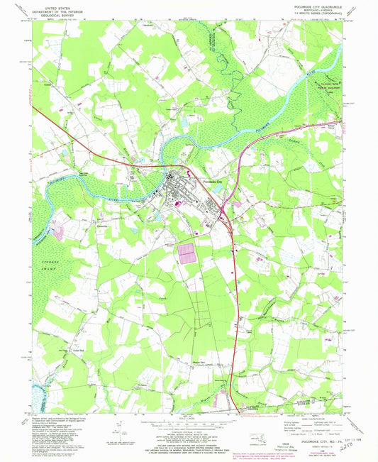 Classic USGS Pocomoke City Maryland 7.5'x7.5' Topo Map Image