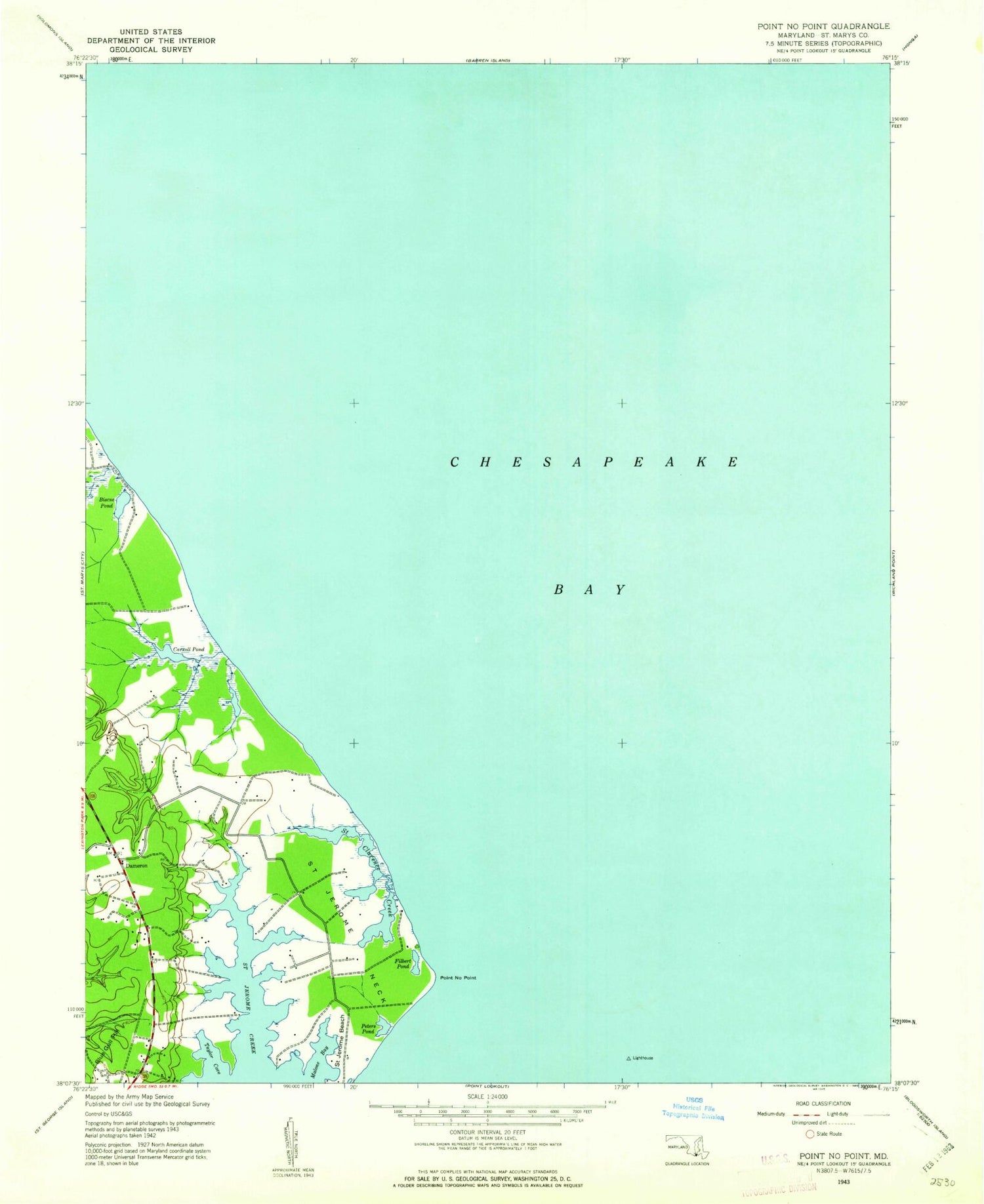 Classic USGS Point No Point Maryland 7.5'x7.5' Topo Map Image