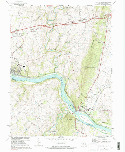 Classic USGS Point of Rocks Maryland 7.5'x7.5' Topo Map Image