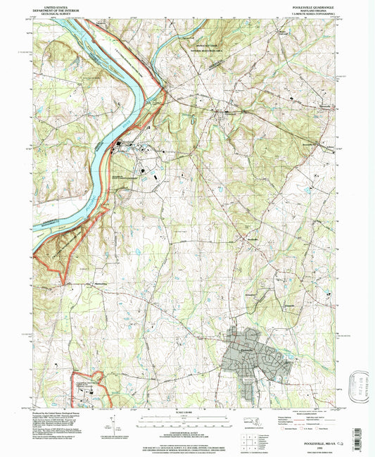 Classic USGS Poolesville Maryland 7.5'x7.5' Topo Map Image
