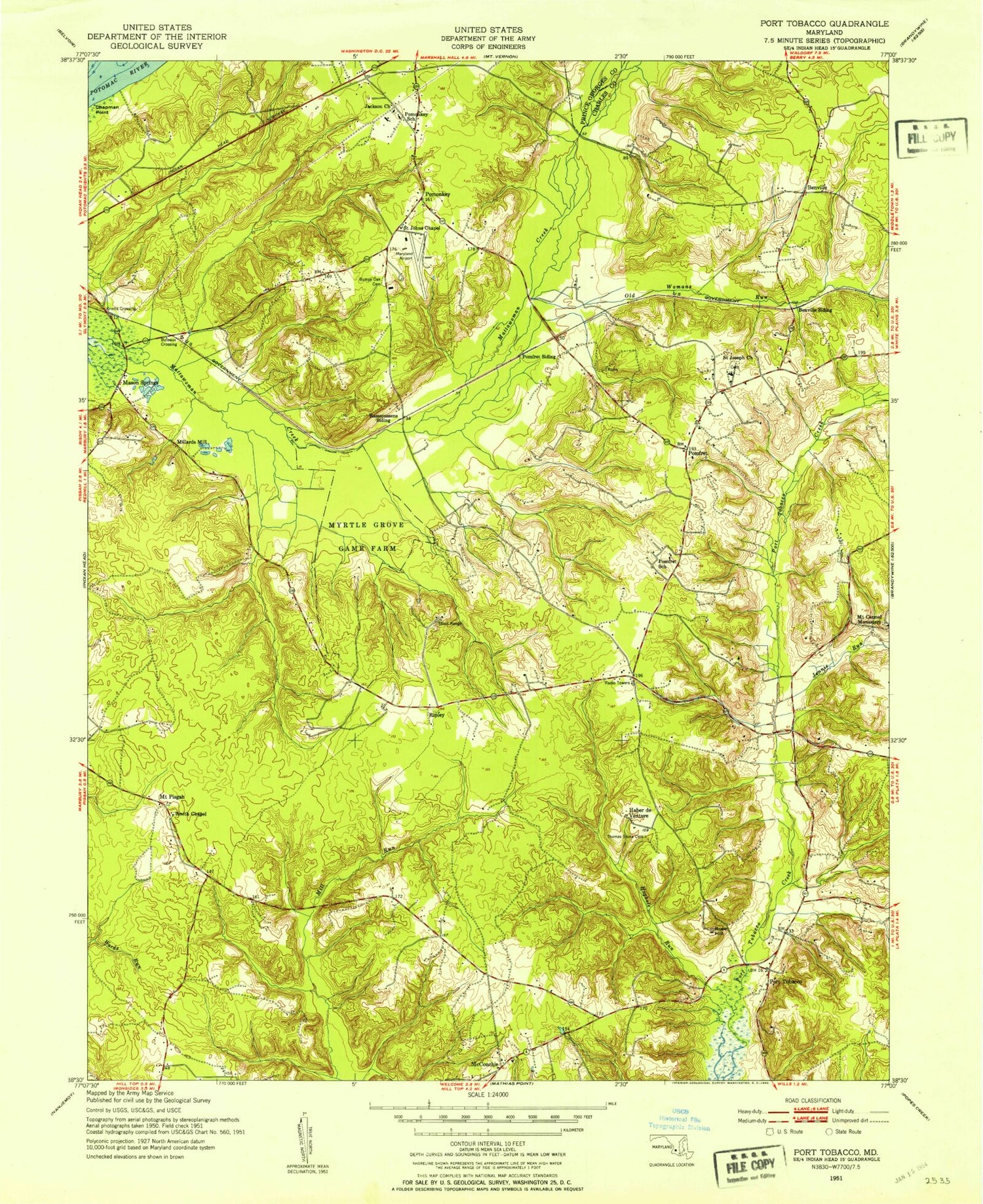 Classic USGS Port Tobacco Maryland 7.5'x7.5' Topo Map Image