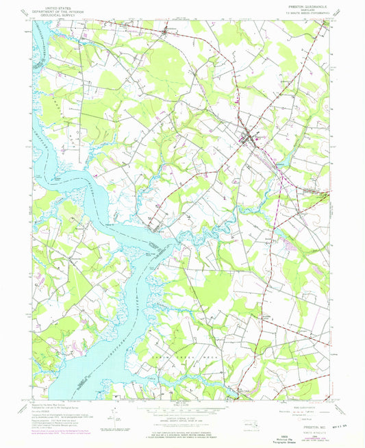 Classic USGS Preston Maryland 7.5'x7.5' Topo Map Image