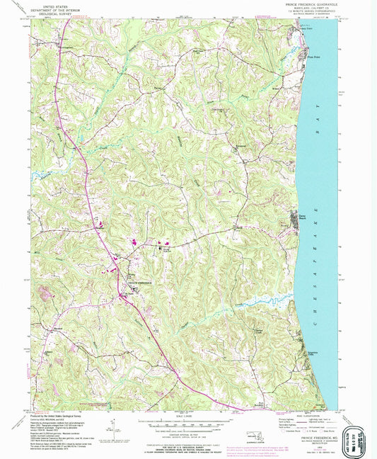 Classic USGS Prince Frederick Maryland 7.5'x7.5' Topo Map Image