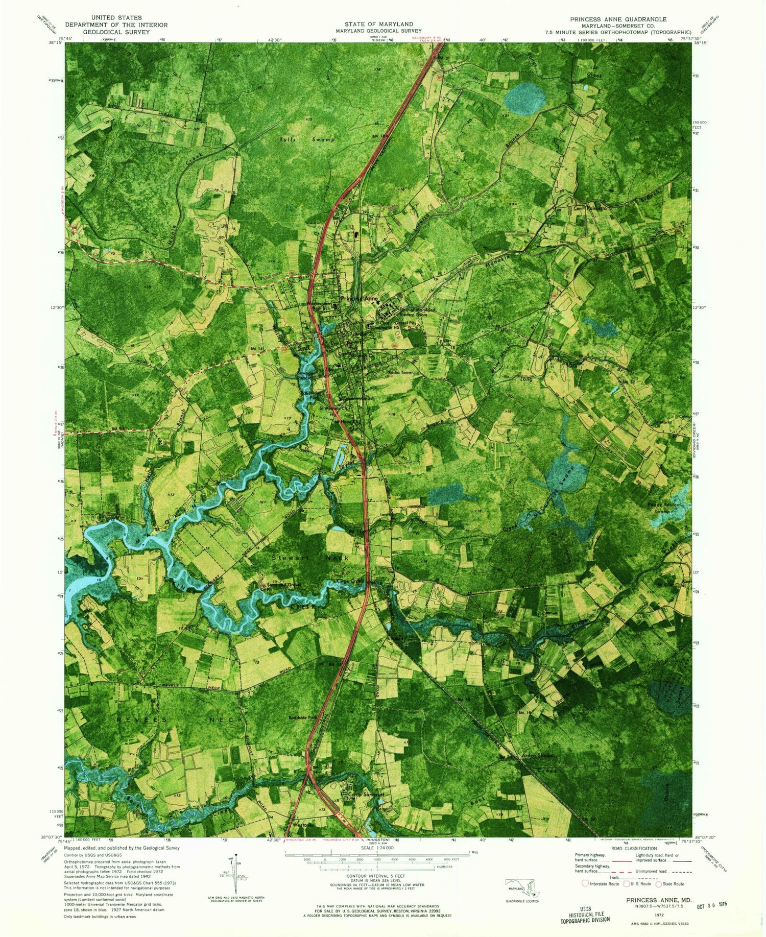 Classic USGS Princess Anne Maryland 7.5'x7.5' Topo Map Image