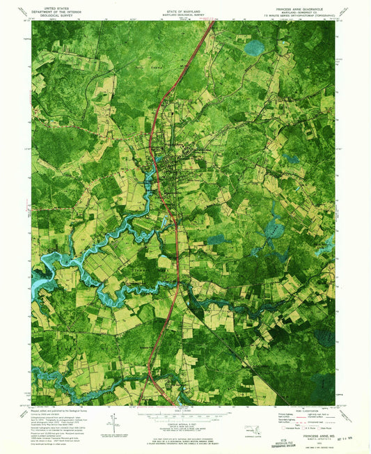 Classic USGS Princess Anne Maryland 7.5'x7.5' Topo Map Image