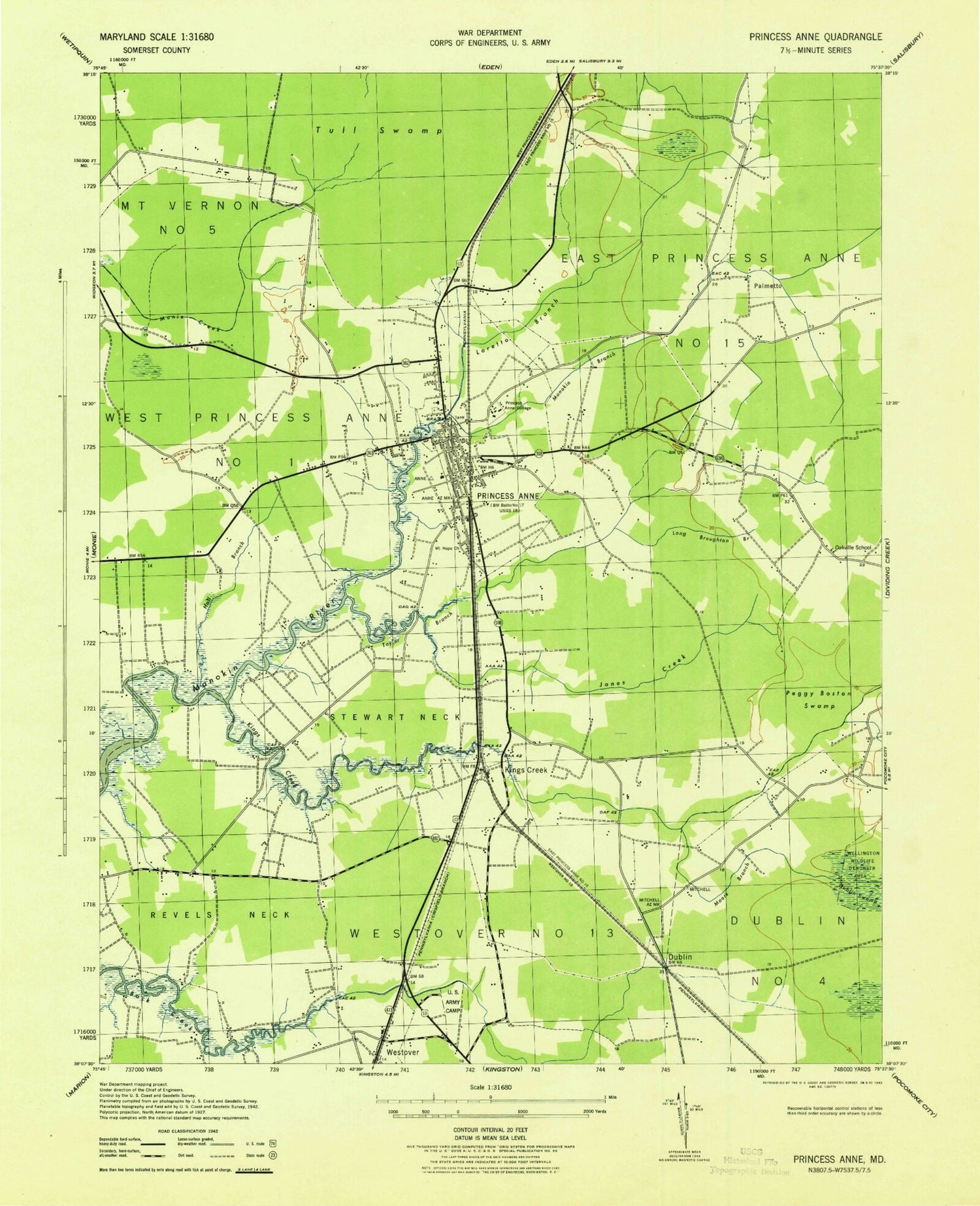 Classic USGS Princess Anne Maryland 7.5'x7.5' Topo Map Image