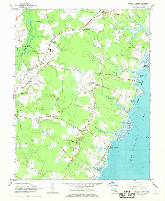Classic USGS Public Landing Maryland 7.5'x7.5' Topo Map Image