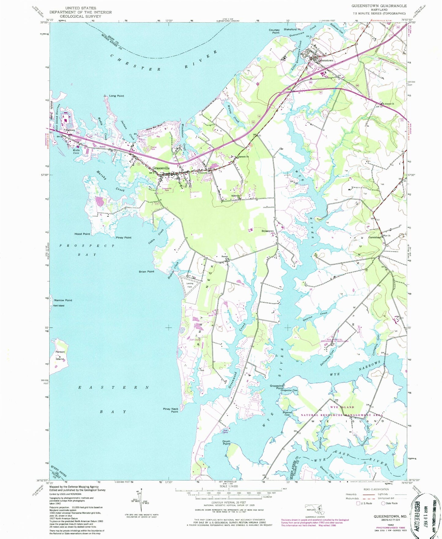 Classic USGS Queenstown Maryland 7.5'x7.5' Topo Map Image