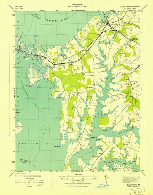 Classic USGS Queenstown Maryland 7.5'x7.5' Topo Map Image