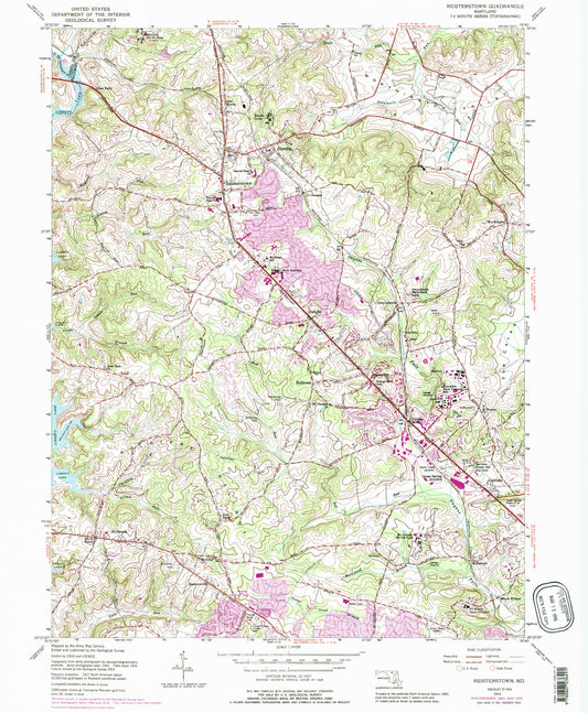 Classic USGS Reisterstown Maryland 7.5'x7.5' Topo Map Image