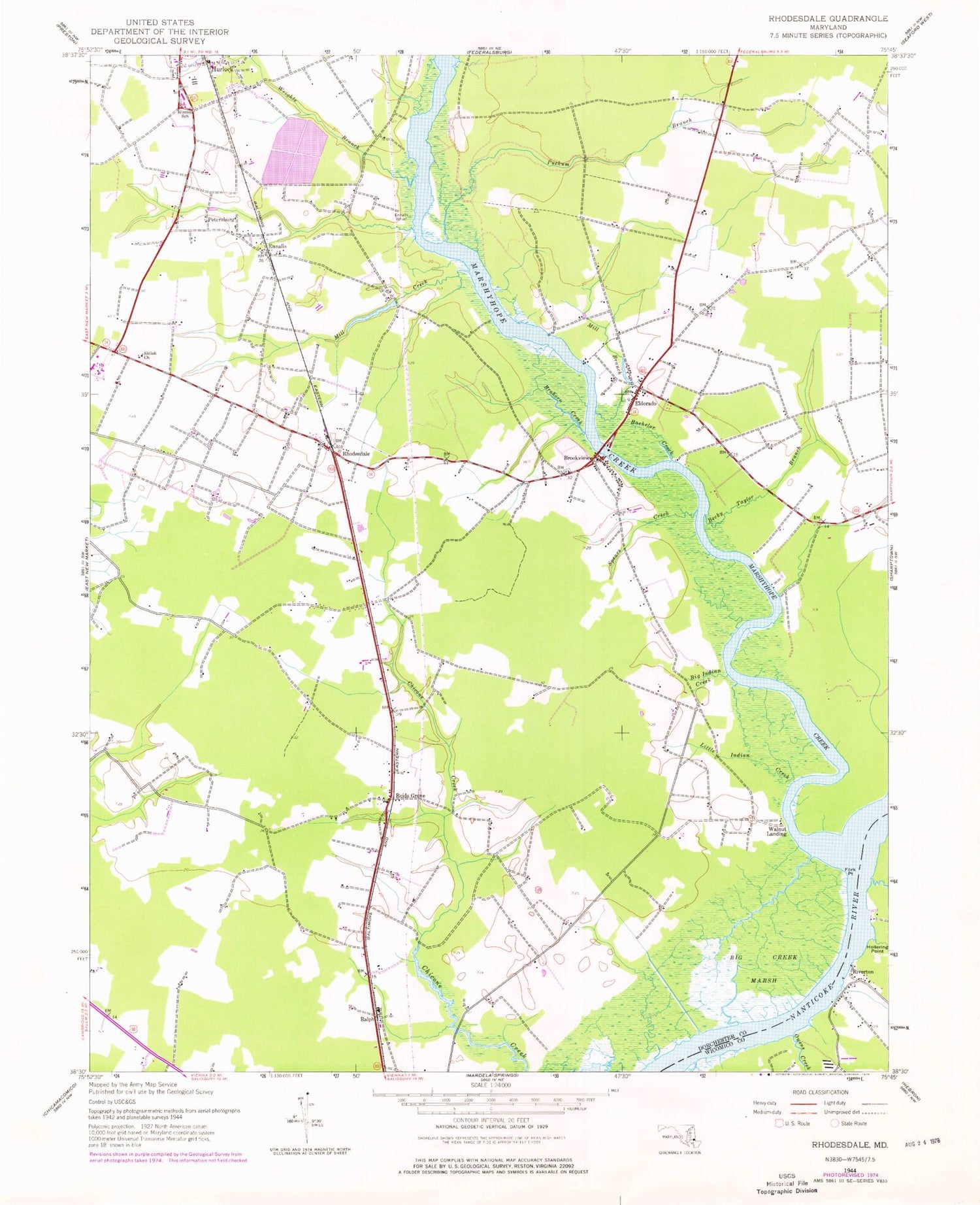 Classic USGS Rhodesdale Maryland 7.5'x7.5' Topo Map Image