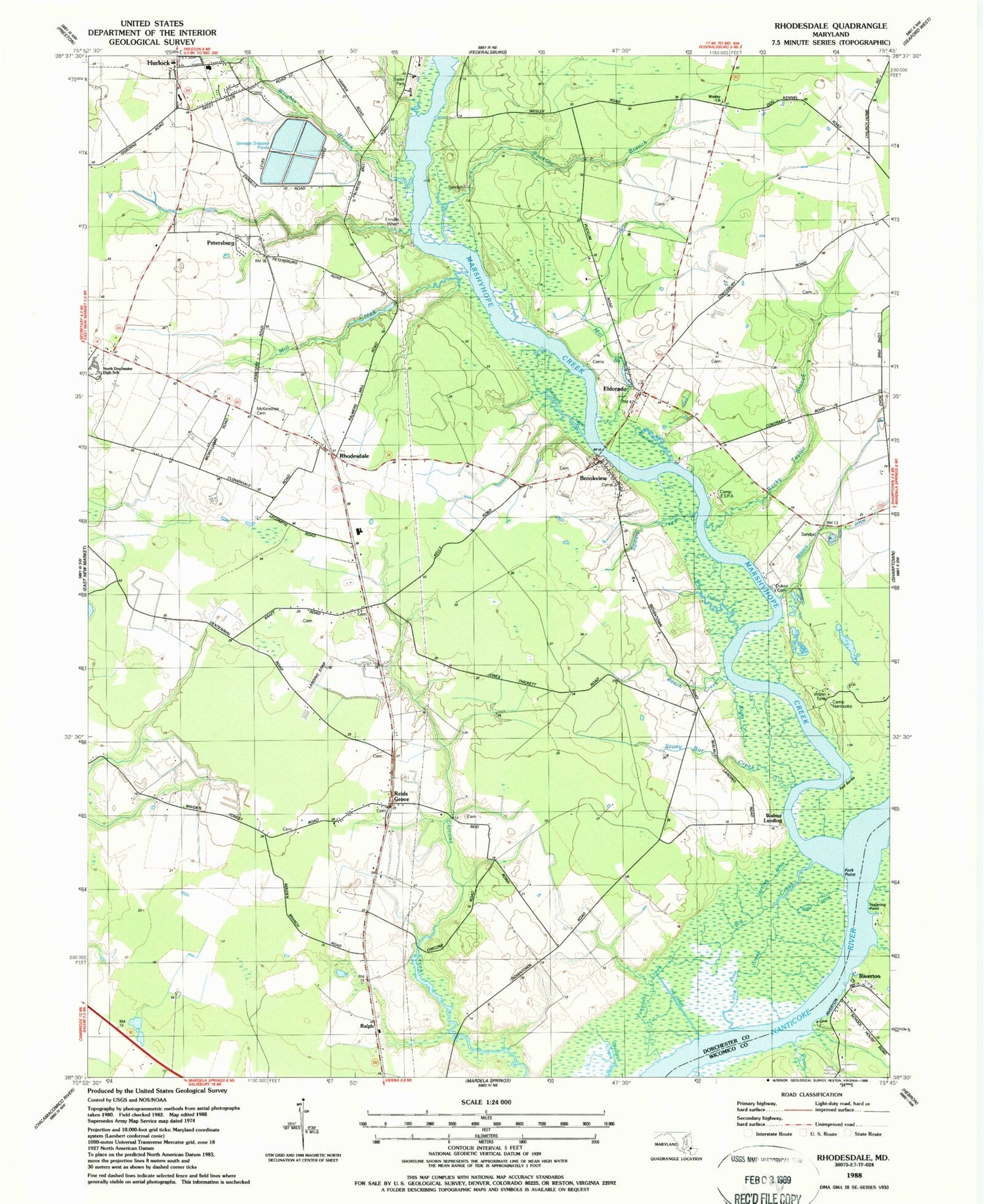 Classic USGS Rhodesdale Maryland 7.5'x7.5' Topo Map Image