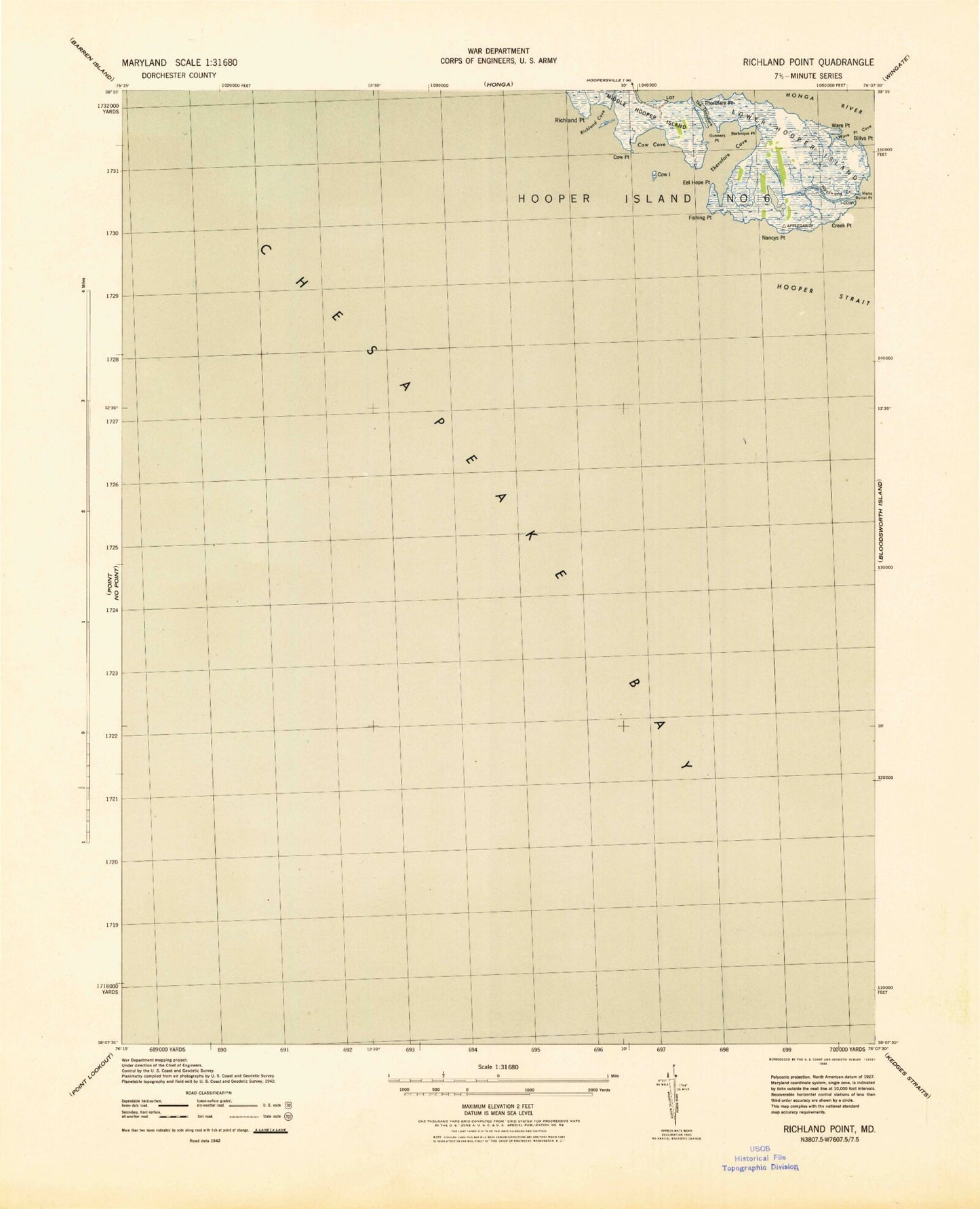 Classic USGS Richland Point Maryland 7.5'x7.5' Topo Map Image