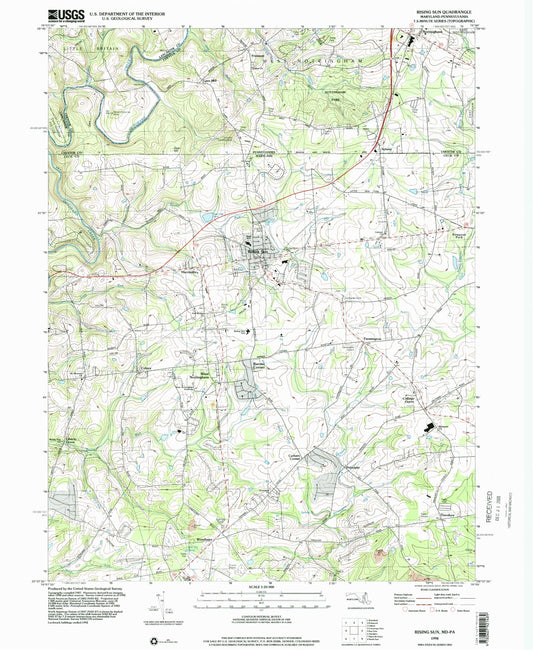 Classic USGS Rising Sun Maryland 7.5'x7.5' Topo Map Image