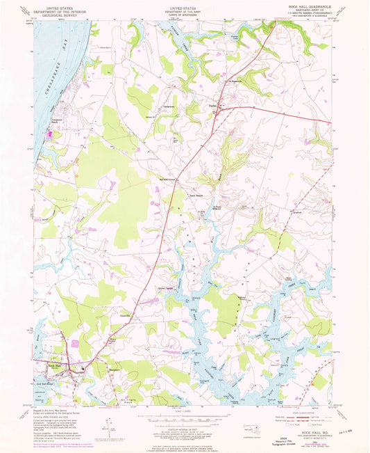 Classic USGS Rock Hall Maryland 7.5'x7.5' Topo Map Image