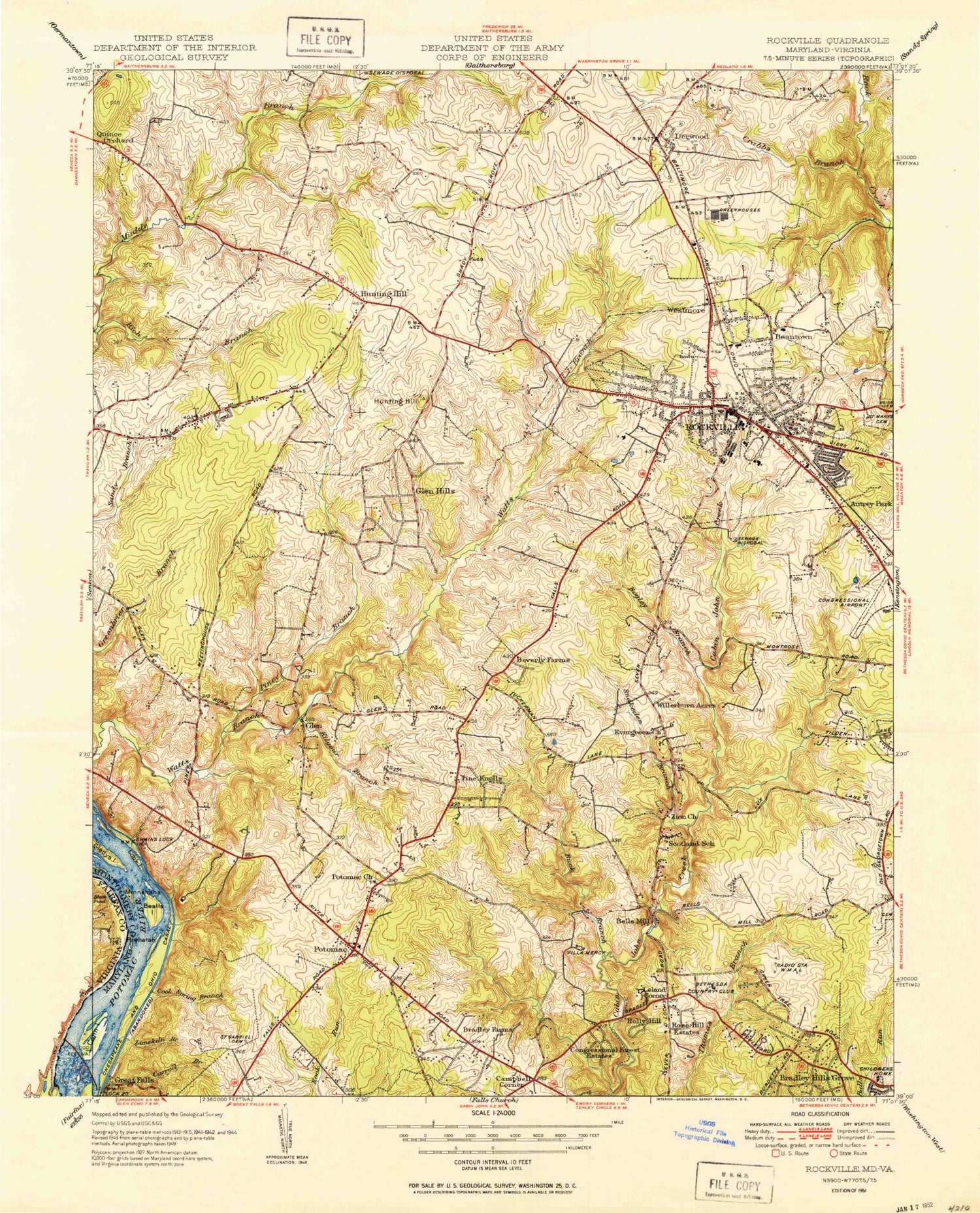 Classic USGS Rockville Maryland 7.5'x7.5' Topo Map Image