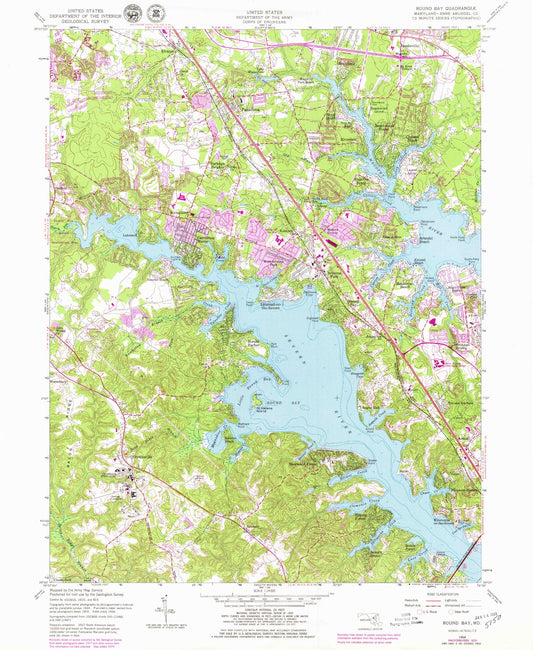 Classic USGS Round Bay Maryland 7.5'x7.5' Topo Map Image