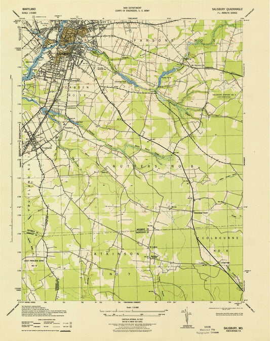 Classic USGS Salisbury Maryland 7.5'x7.5' Topo Map Image