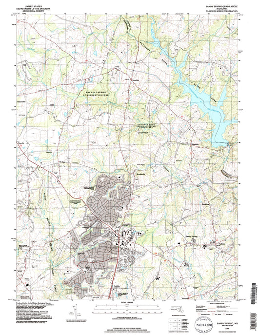 Classic USGS Sandy Spring Maryland 7.5'x7.5' Topo Map Image