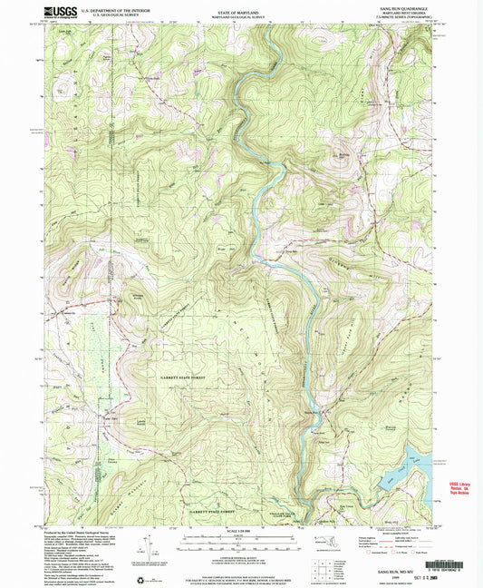 Classic USGS Sang Run Maryland 7.5'x7.5' Topo Map Image