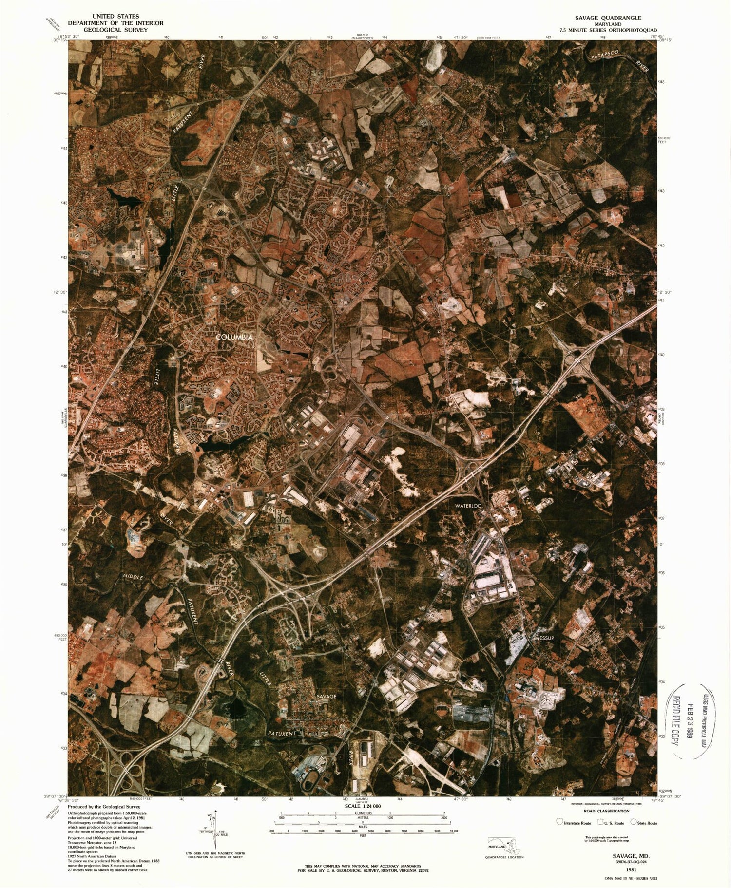 Classic USGS Savage Maryland 7.5'x7.5' Topo Map Image