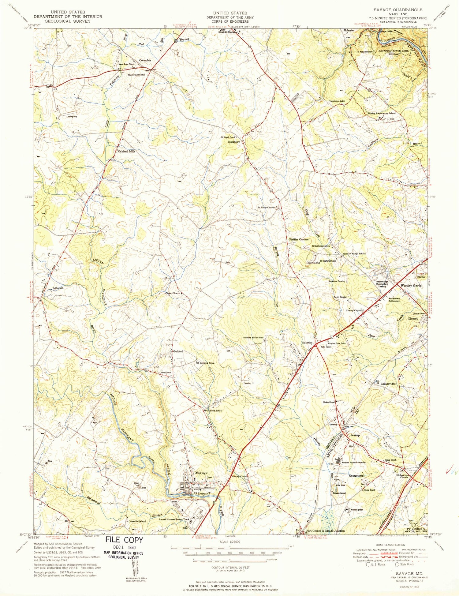Classic USGS Savage Maryland 7.5'x7.5' Topo Map Image