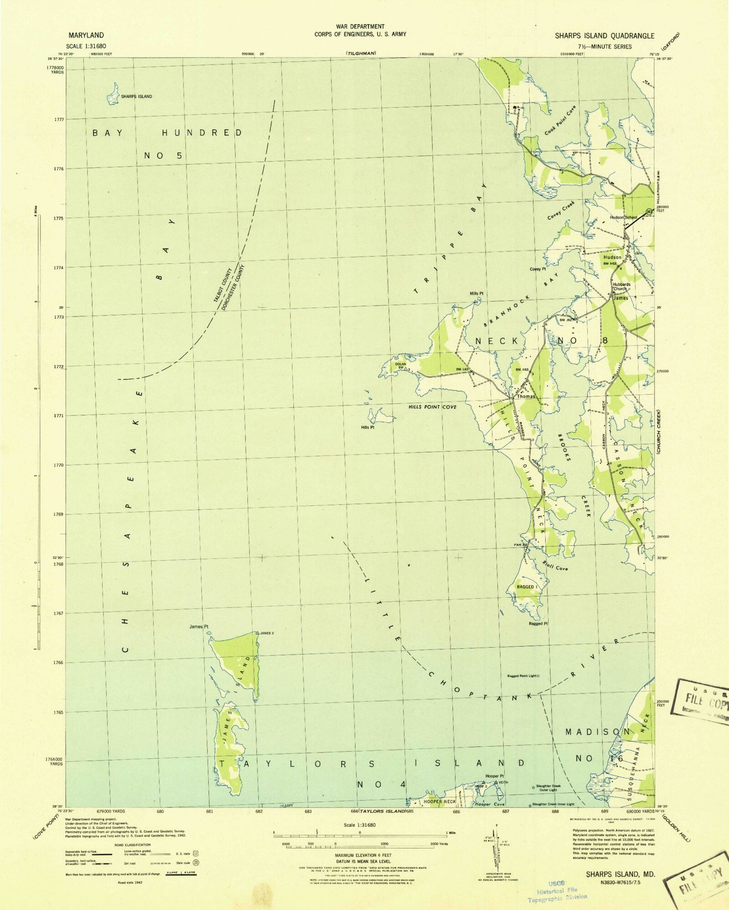 Classic USGS Hudson Maryland 7.5'x7.5' Topo Map Image
