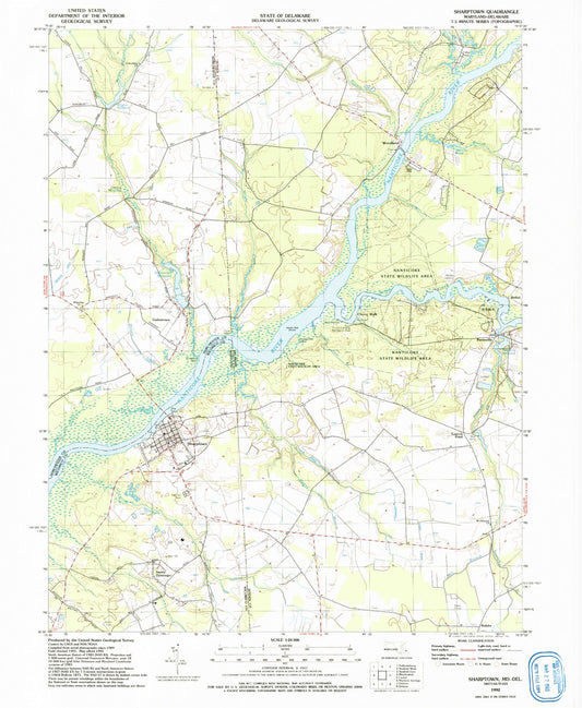 Classic USGS Sharptown Maryland 7.5'x7.5' Topo Map Image