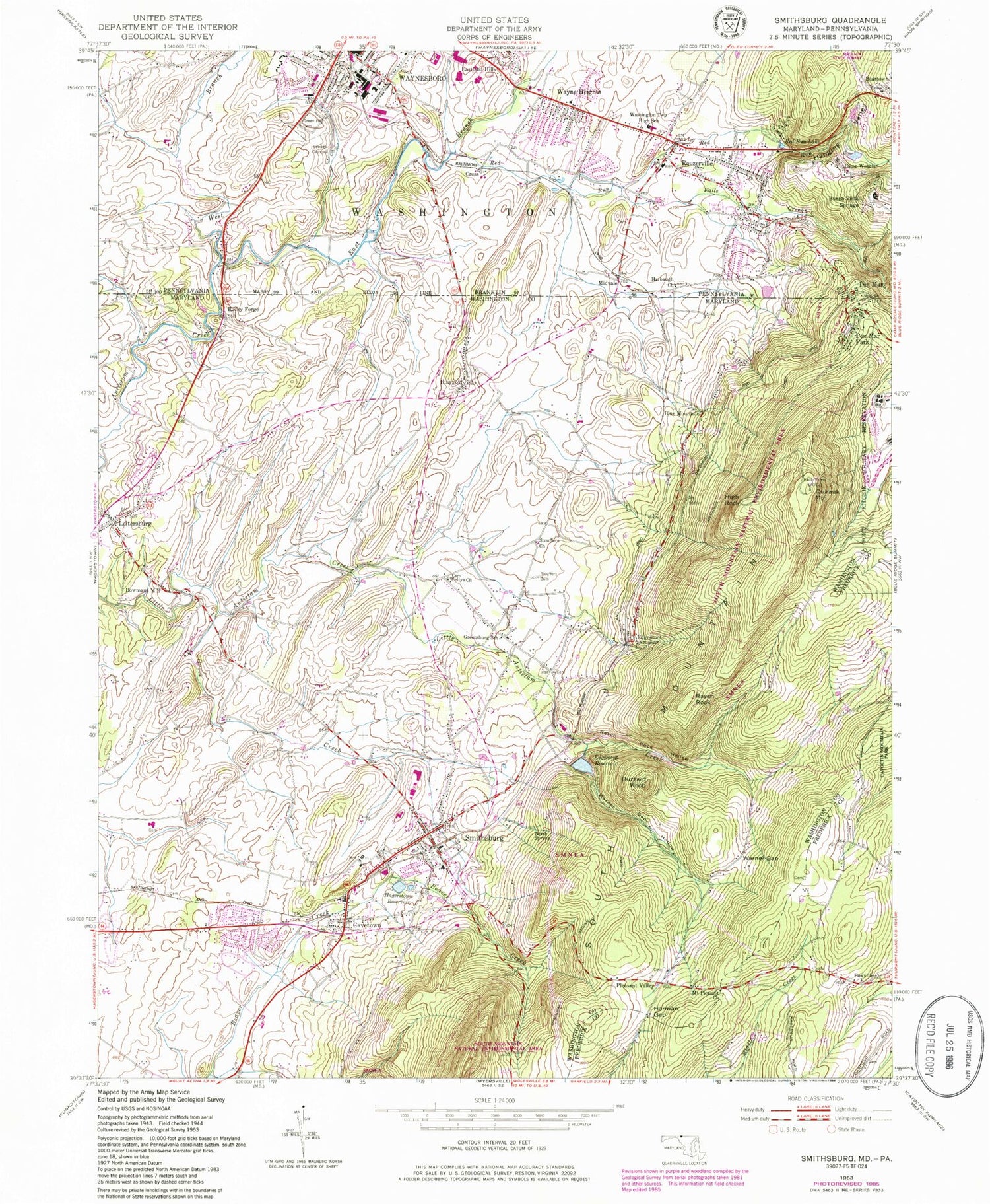 Classic USGS Smithsburg Maryland 7.5'x7.5' Topo Map Image