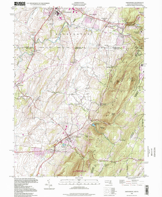 Classic USGS Smithsburg Maryland 7.5'x7.5' Topo Map Image