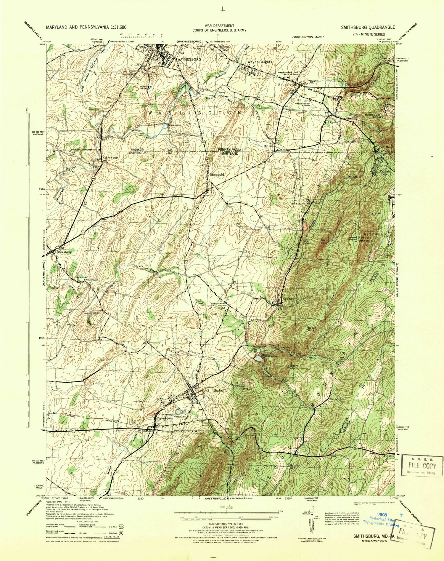 Classic USGS Smithsburg Maryland 7.5'x7.5' Topo Map Image