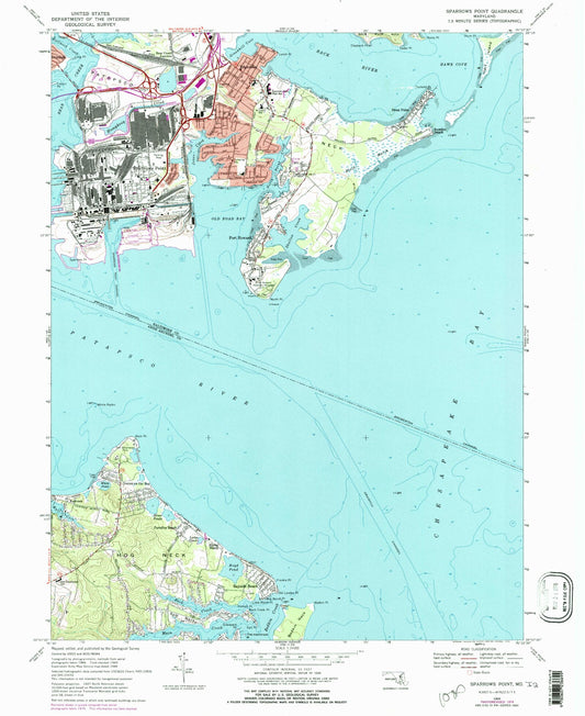 Classic USGS Sparrows Point Maryland 7.5'x7.5' Topo Map Image
