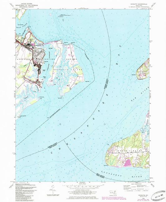 Classic USGS Spesutie Maryland 7.5'x7.5' Topo Map Image