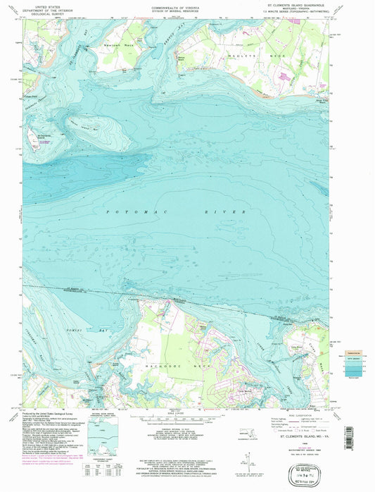 Classic USGS Saint Clements Island Maryland 7.5'x7.5' Topo Map Image