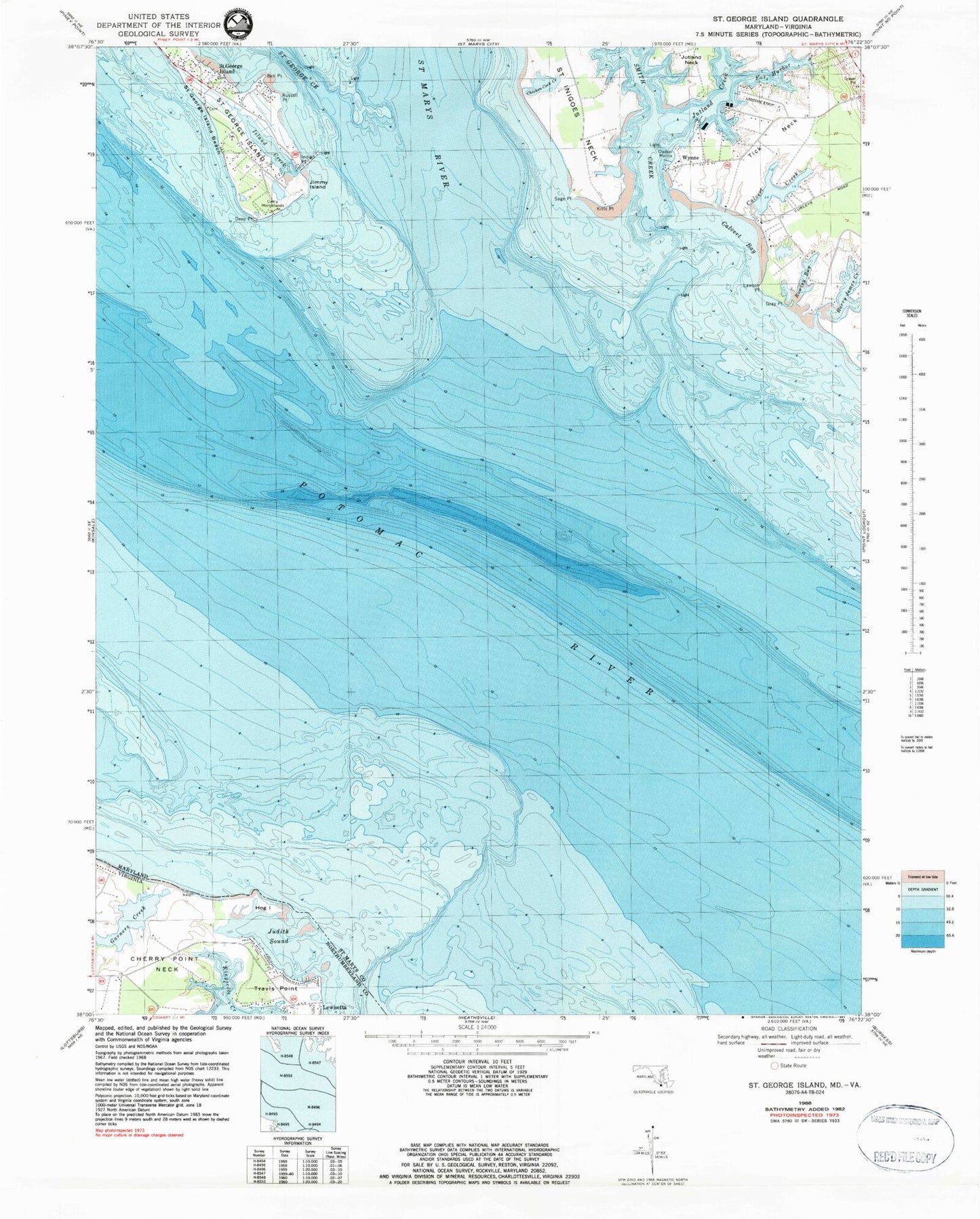 Classic USGS Saint George Island Maryland 7.5'x7.5' Topo Map Image