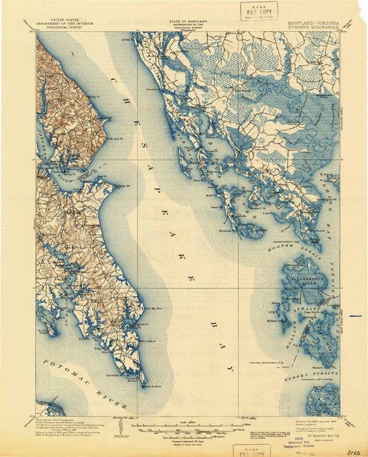 Historic 1906 Saint Marys Maryland 30'x30' Topo Map Image