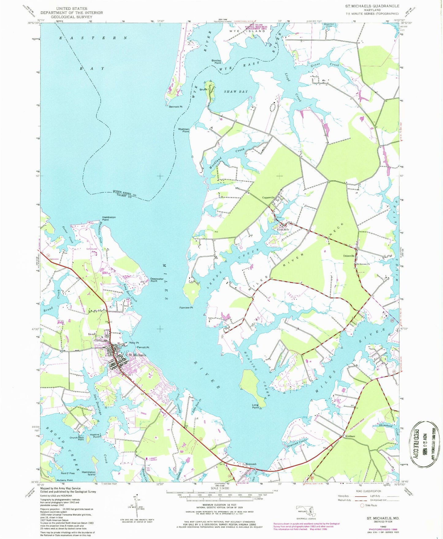 Classic USGS Saint Michaels Maryland 7.5'x7.5' Topo Map Image