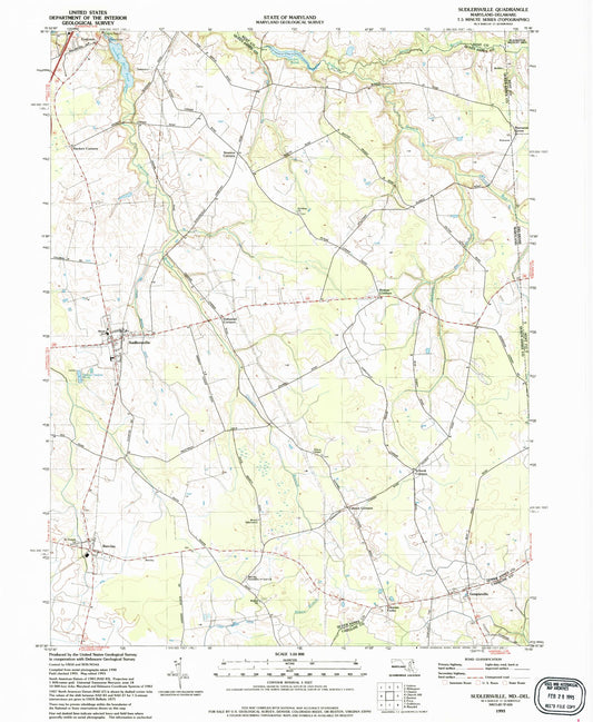 Classic USGS Sudlersville Maryland 7.5'x7.5' Topo Map Image