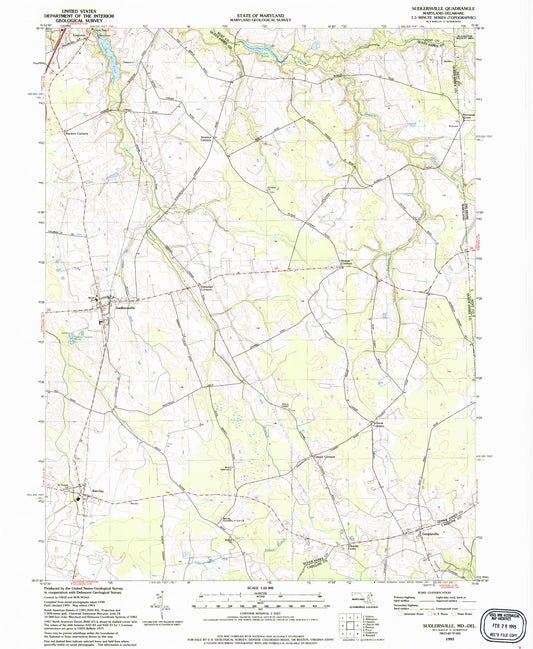 Classic USGS Sudlersville Maryland 7.5'x7.5' Topo Map Image