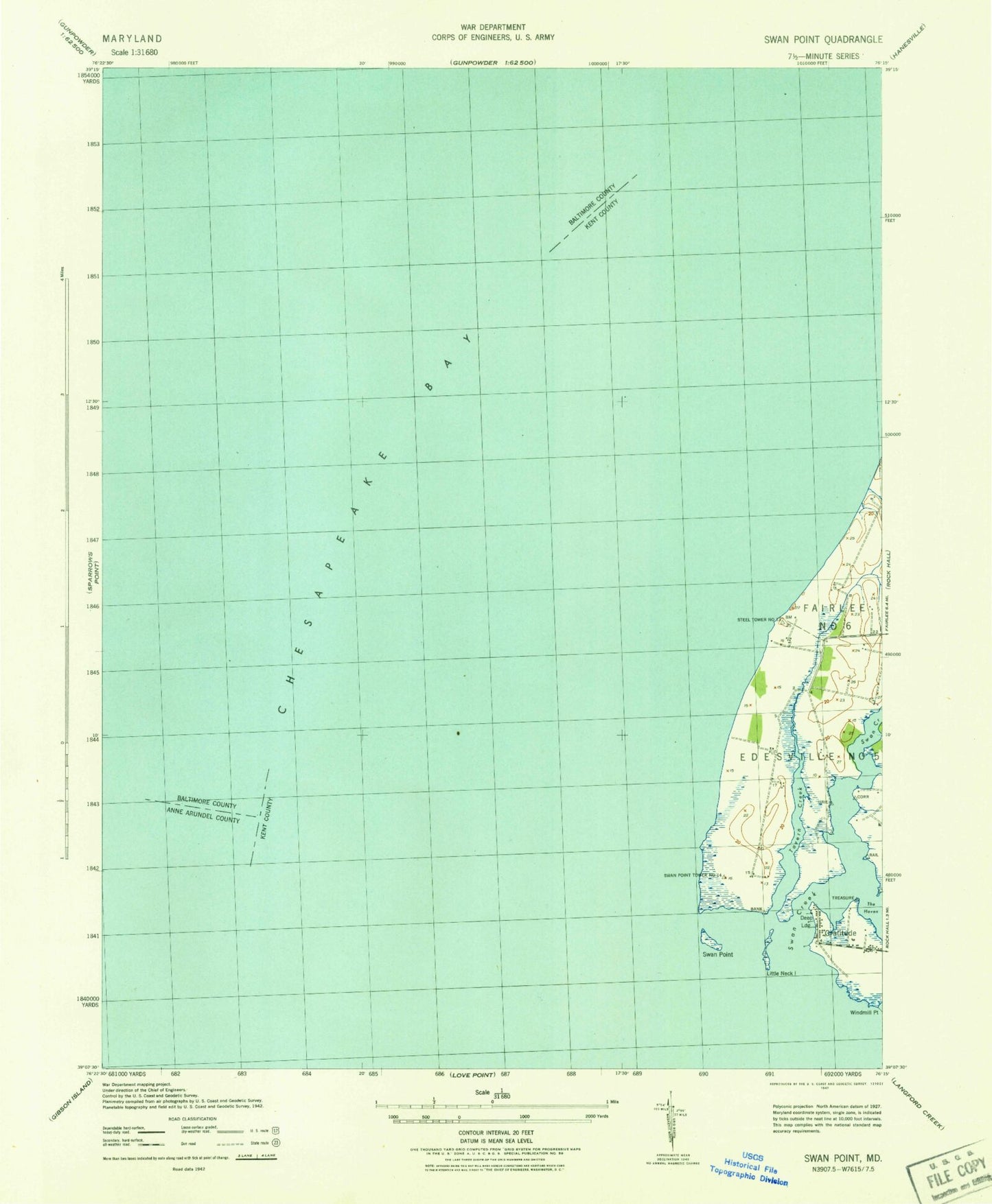 Classic USGS Swan Point Maryland 7.5'x7.5' Topo Map Image