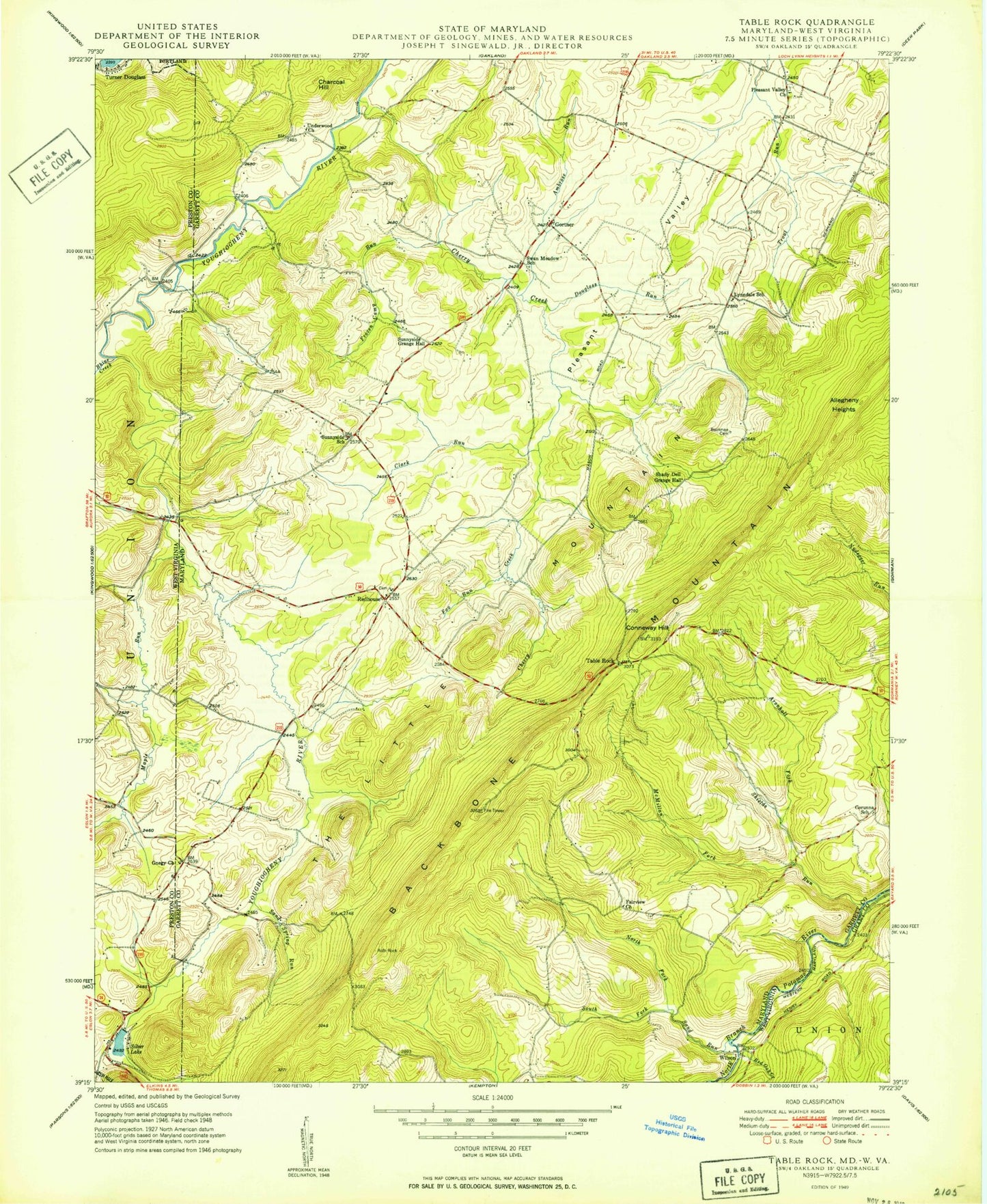 Classic USGS Table Rock Maryland 7.5'x7.5' Topo Map Image