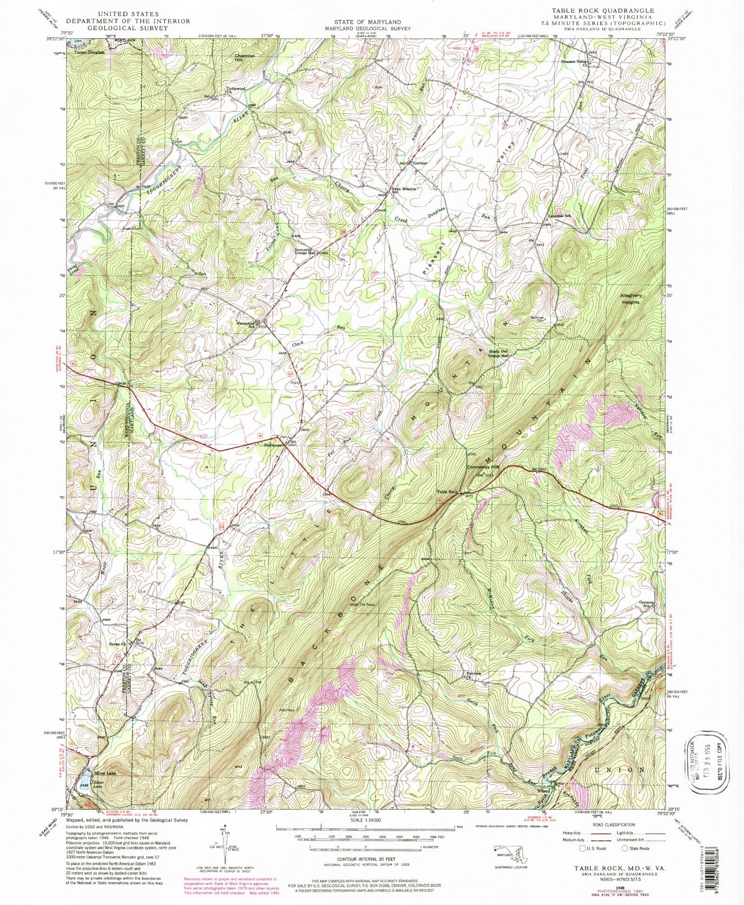Classic USGS Table Rock Maryland 7.5'x7.5' Topo Map Image