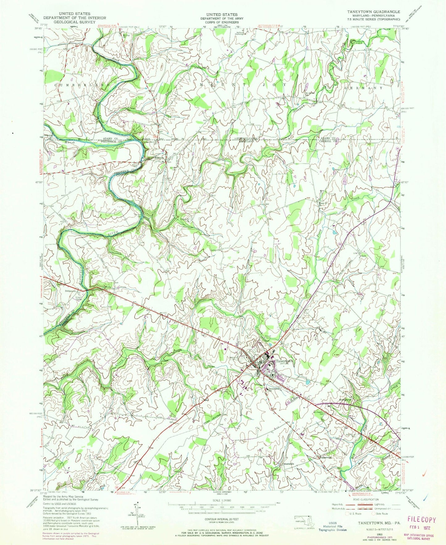 Classic USGS Taneytown Maryland 7.5'x7.5' Topo Map Image