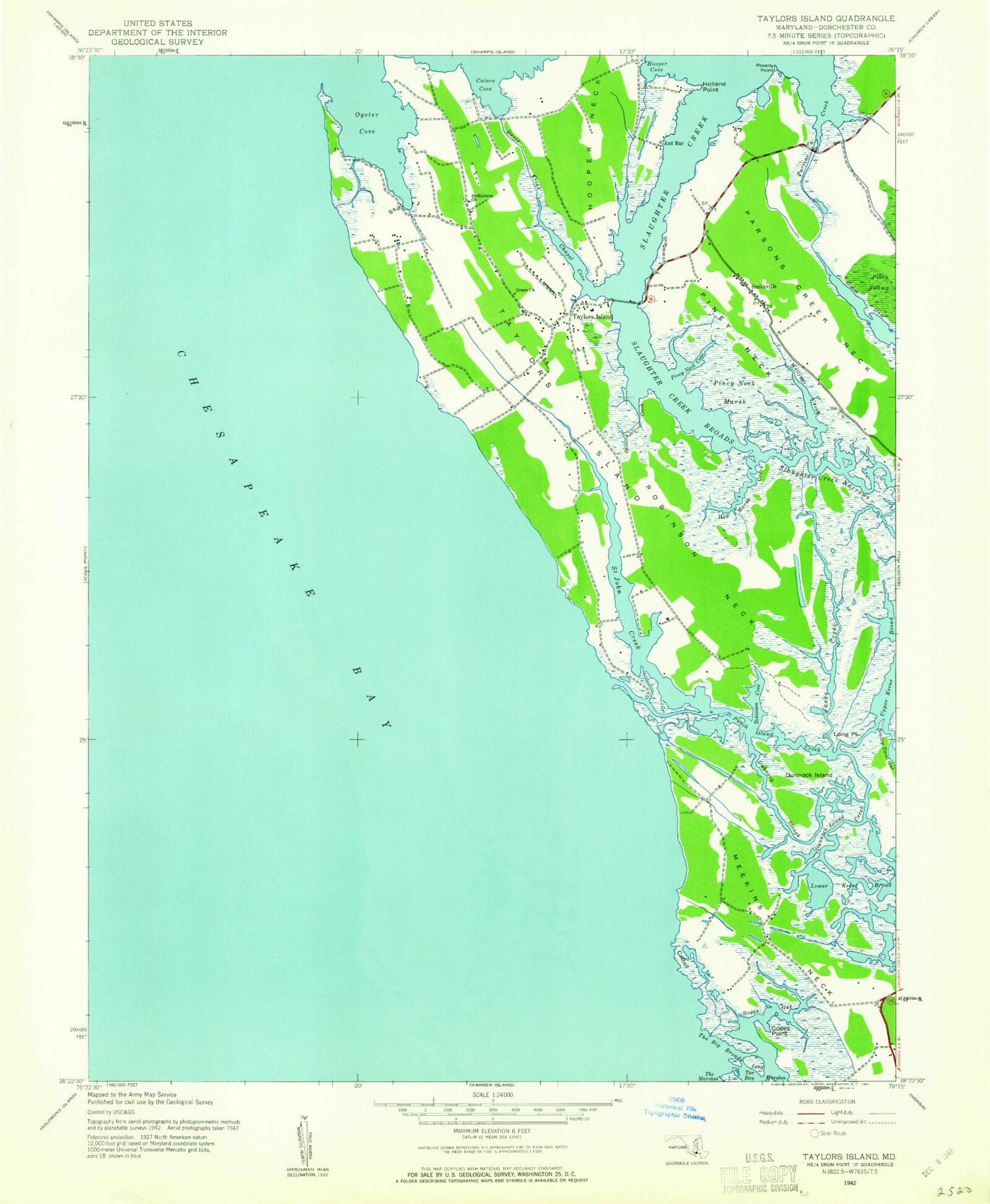 Classic USGS Taylors Island Maryland 7.5'x7.5' Topo Map Image