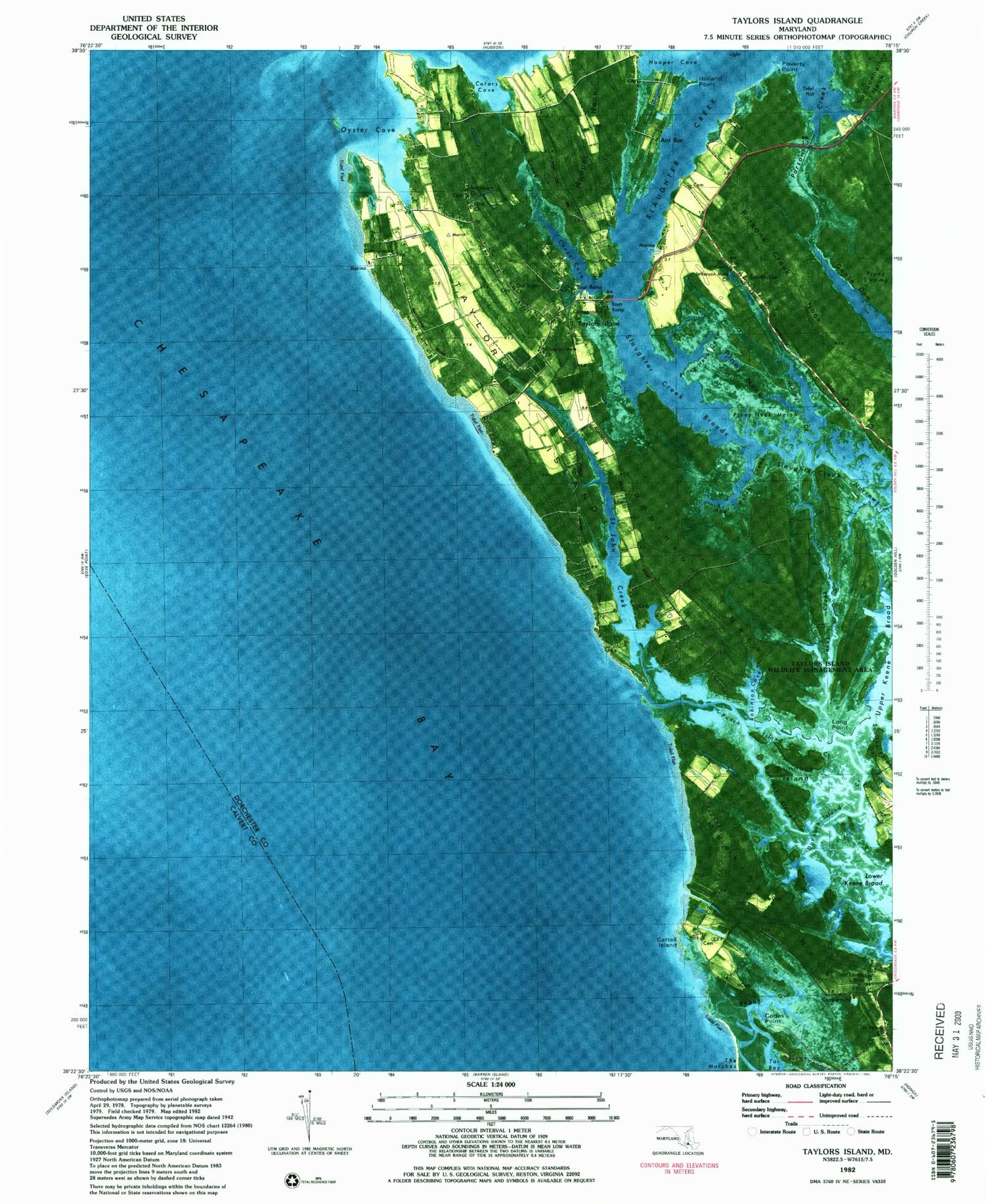 Classic USGS Taylors Island Maryland 7.5'x7.5' Topo Map Image