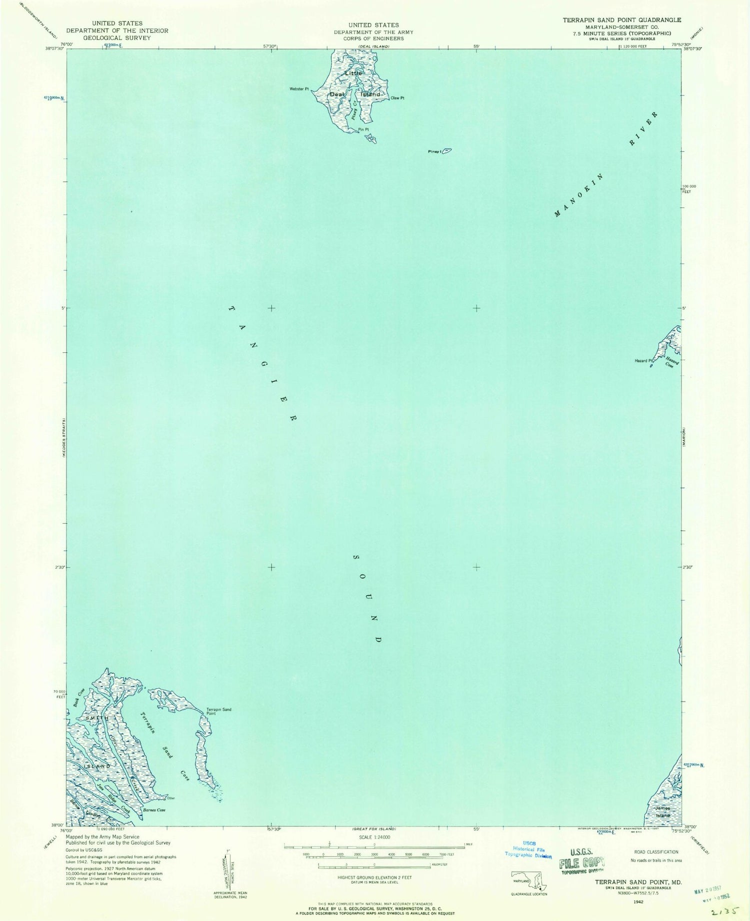 Classic USGS Terrapin Sand Point Maryland 7.5'x7.5' Topo Map Image
