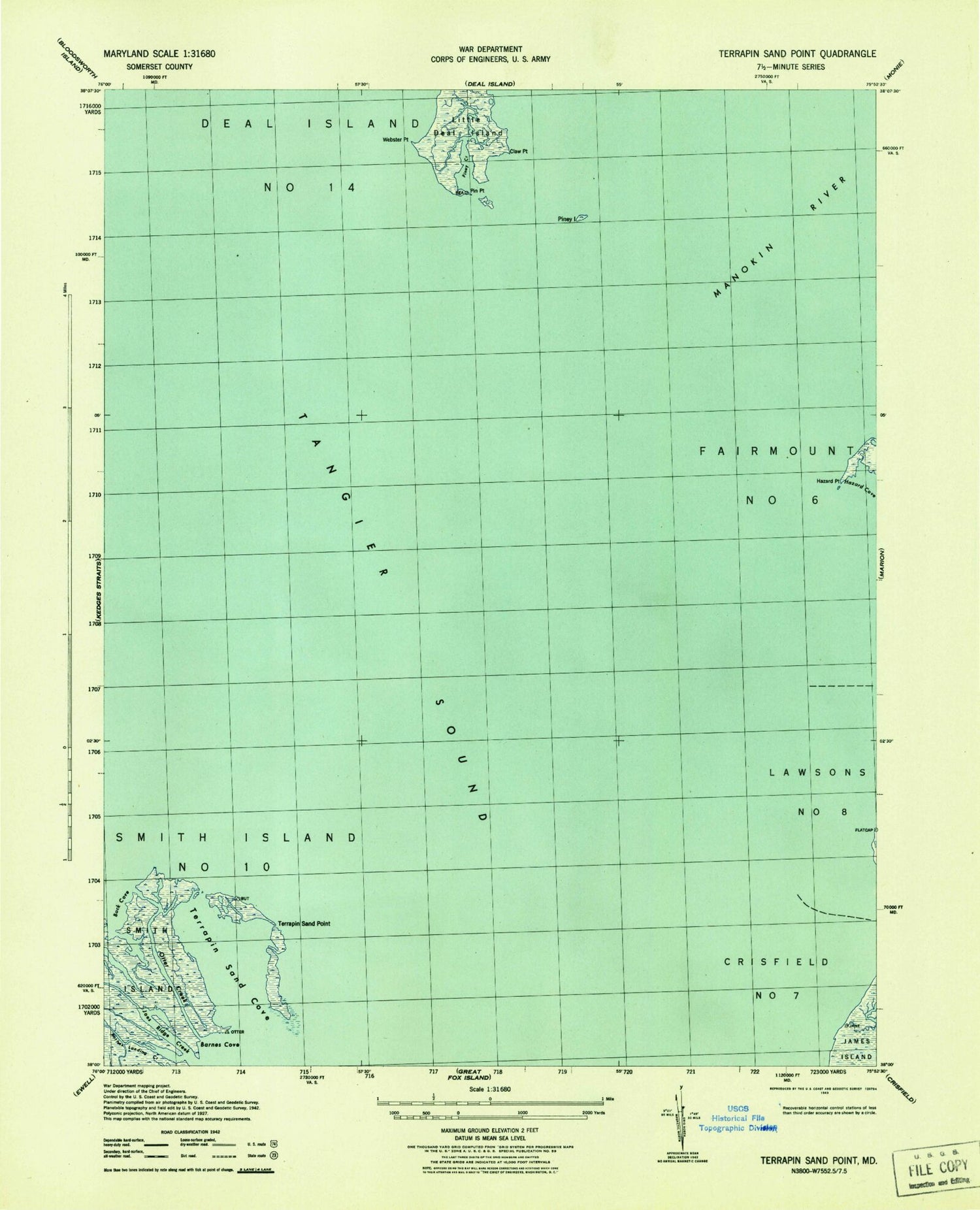 Classic USGS Terrapin Sand Point Maryland 7.5'x7.5' Topo Map Image