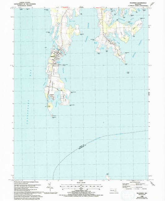 Classic USGS Tilghman Maryland 7.5'x7.5' Topo Map Image